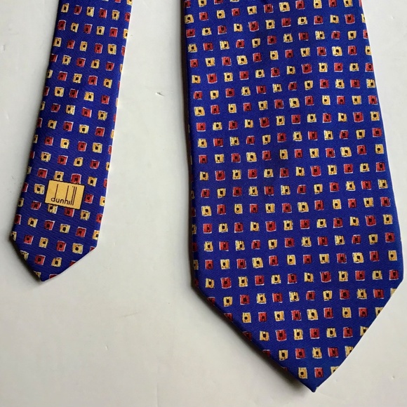 DUNHILL  navy blue with red motifs silk Tie made in Italy 🇮🇹 - Picture 7 of 8